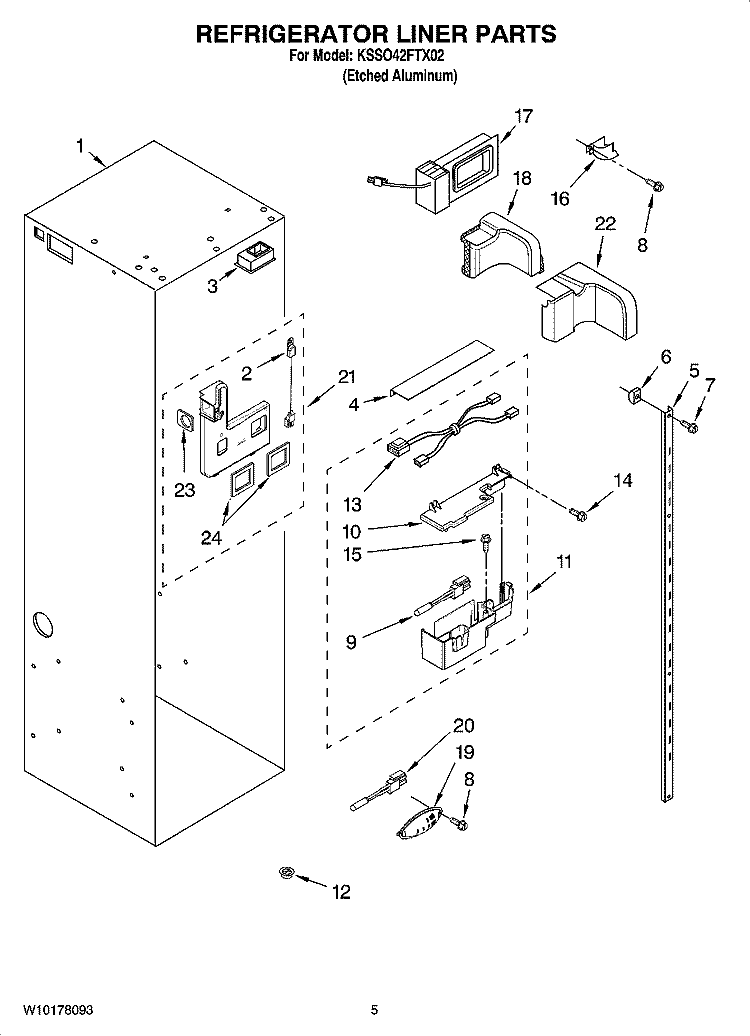 REFRIGERATOR LINER PARTS Diagram and Parts List for KSSO42FTX02  KitchenAid Refrigerator