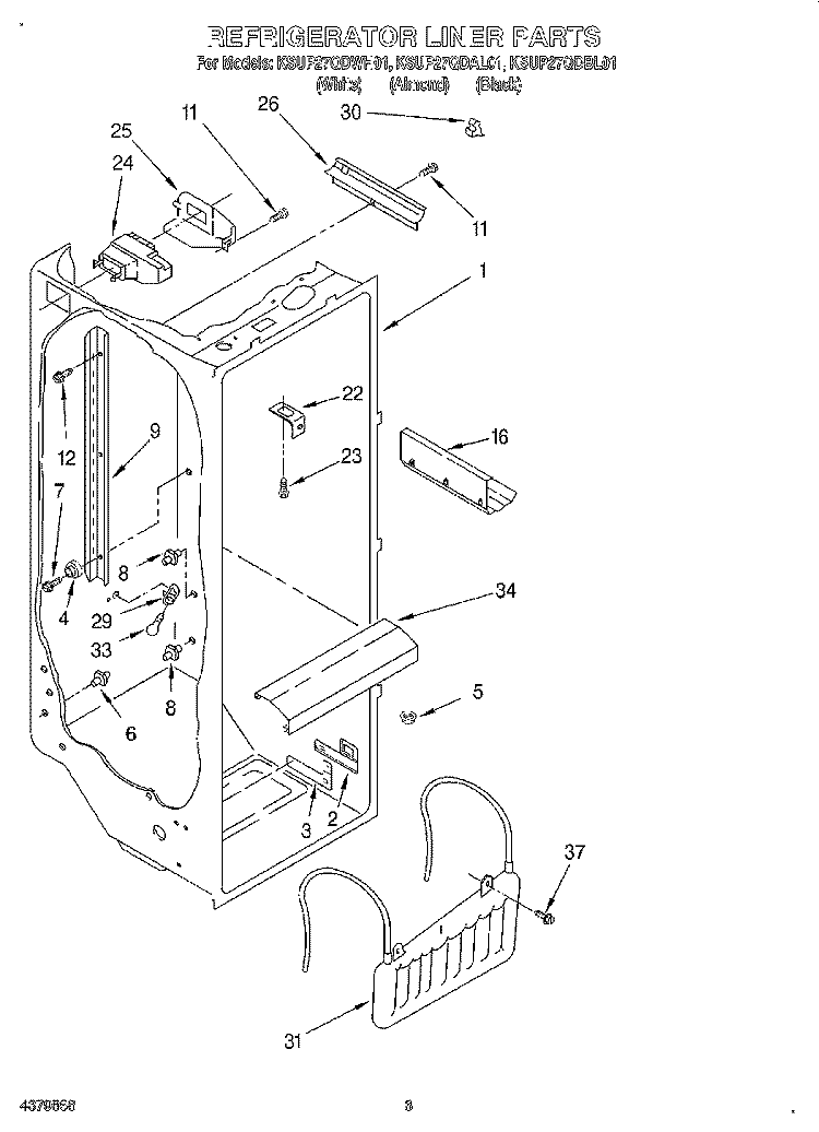 REFRIGERATOR LINER Diagram and Parts List for KSUP27QDBL01  KitchenAid Refrigerator