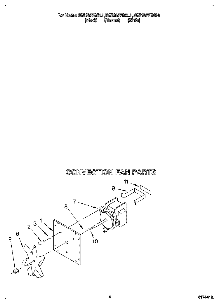 CONVECTION FAN Diagram and Parts List for KEBS277BAL1  KitchenAid Wall Oven