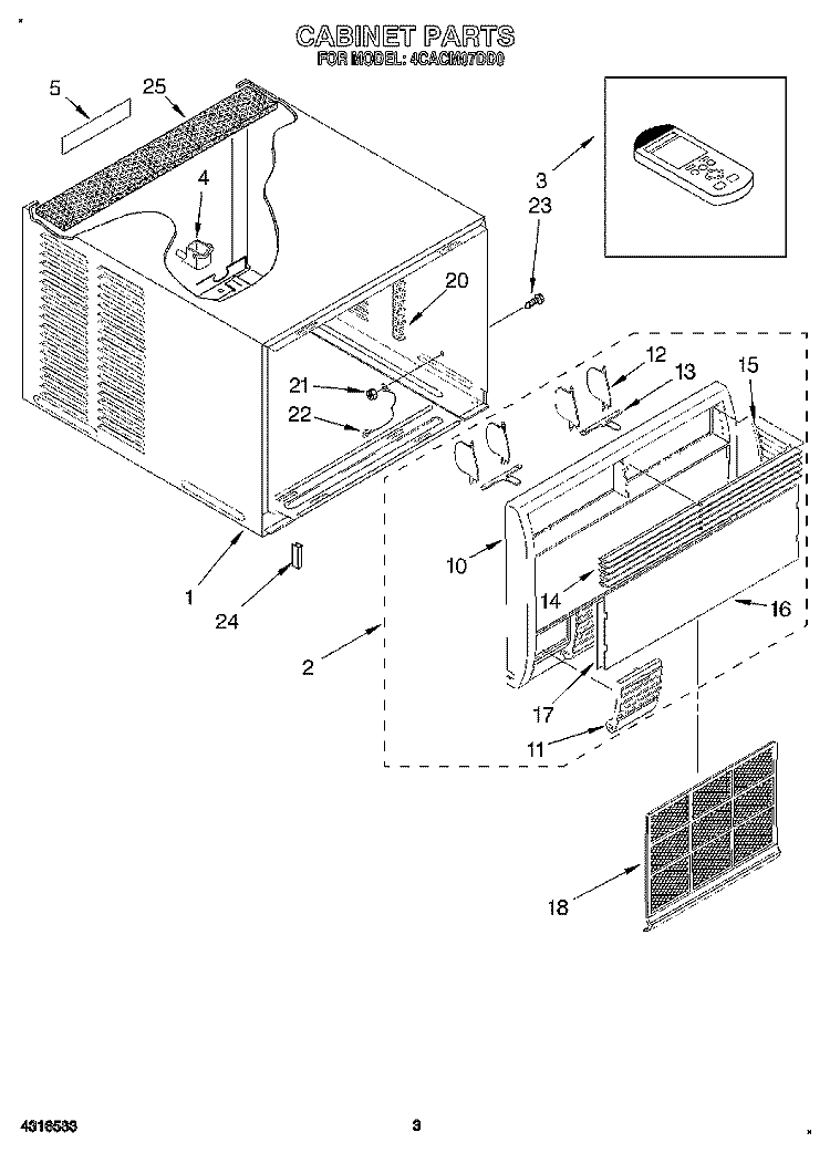CABINET Diagram and Parts List for 4CACM07DD0  Whirlpool Air Conditioner
