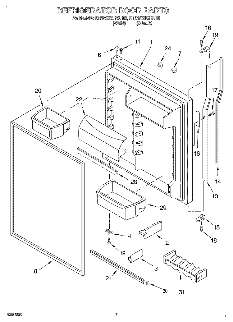 REFRIGERATOR DOOR Diagram and Parts List for KTRW22KHBT00  KitchenAid Refrigerator