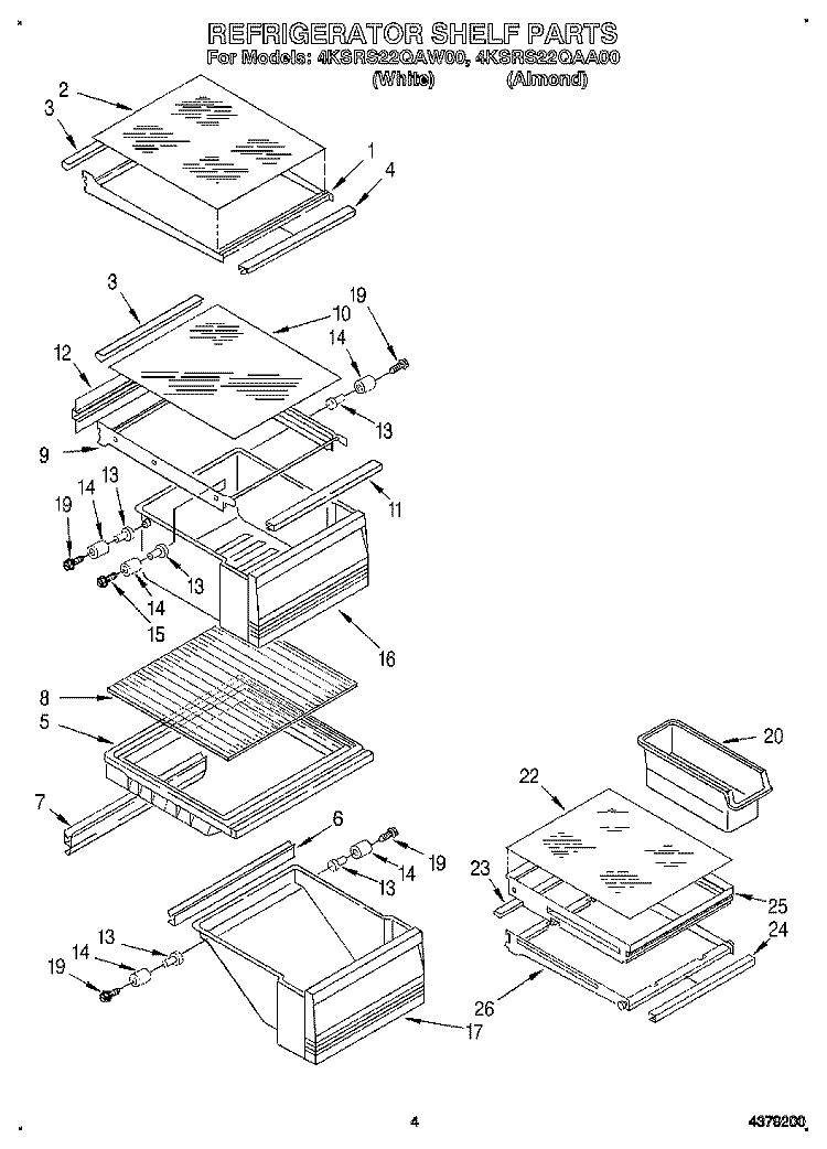 REFRIGERATOR SHELF Diagram and Parts List for 4KSRS22QAA00  KitchenAid Refrigerator