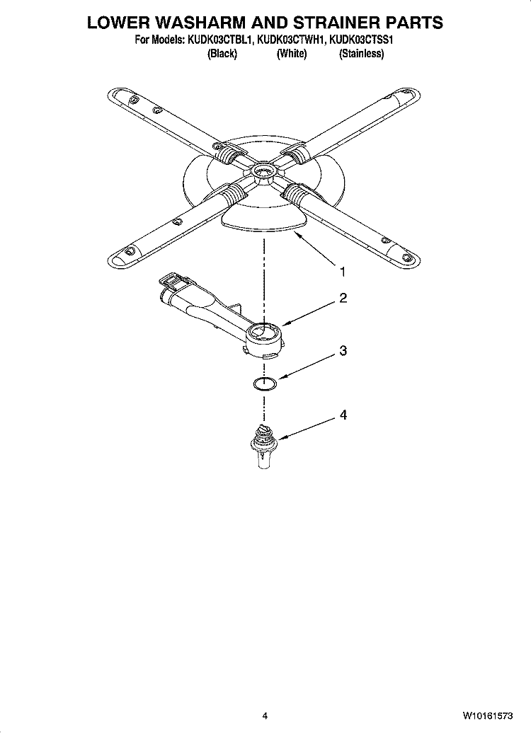LOWER WASHARM AND STRAINER PARTS Diagram and Parts List for KUDK03CTWH1  KitchenAid Dishwasher