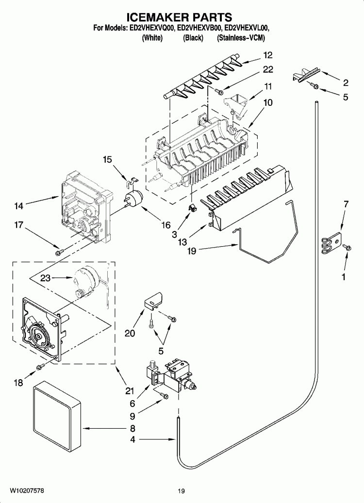 ICEMAKER PARTS, OPTIONAL PARTS (NOT INCLUDED) Diagram and Parts List for ED2VHEXVB00  Whirlpool Refrigerator