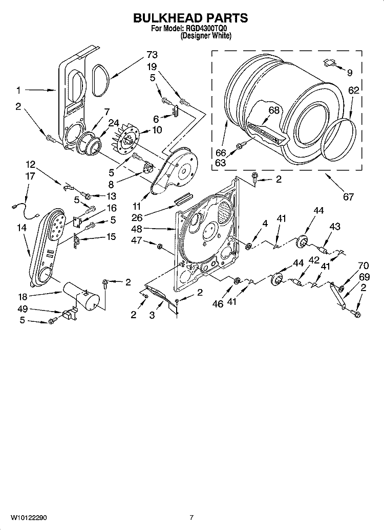 BULKHEAD PARTS, OPTIONAL PARTS (NOT INCLUDED) Diagram and Parts List for RGD4300TQ0  Roper Dryer