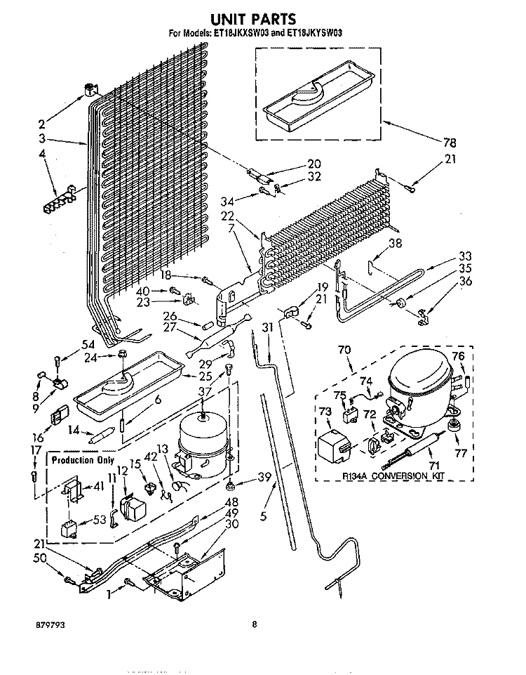 UNIT Diagram and Parts List for ET18JKYSW03  Whirlpool Refrigerator
