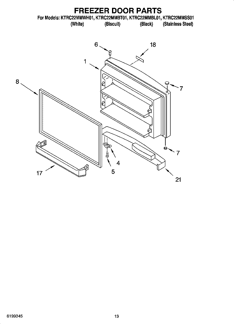 FREEZER DOOR PARTS, OPTIONAL PARTS Diagram and Parts List for KTRC22MMSS01  KitchenAid Refrigerator