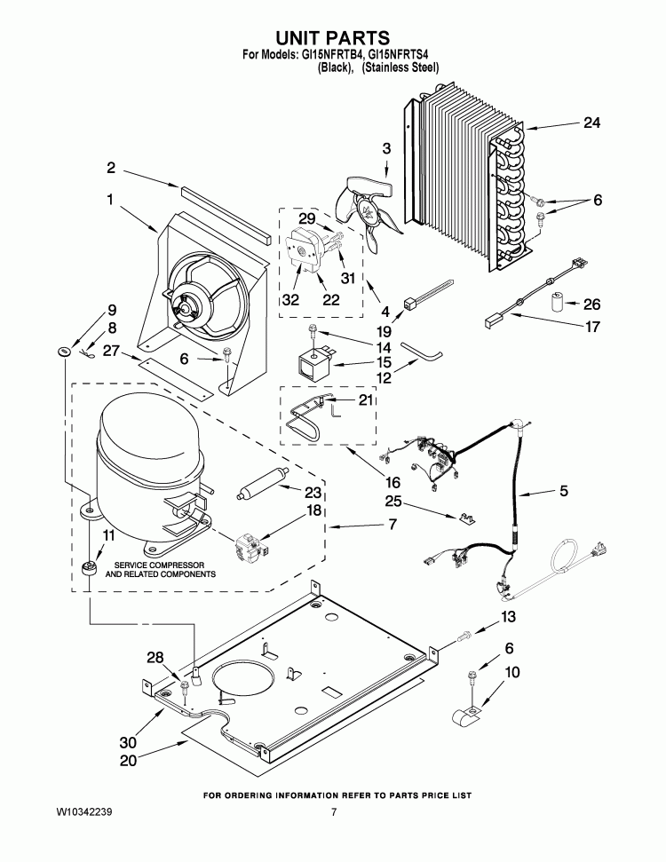 UNIT PARTS Diagram and Parts List for GI15NFRTB4  Whirlpool Ice Maker