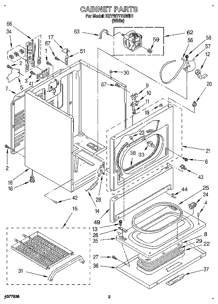 SECTION Diagram and Parts List for KEYW777BWH1  KitchenAid Dryer