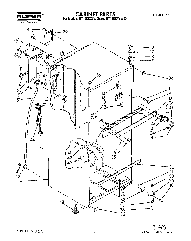 CABINET Diagram and Parts List for RT14DKYYW00  Roper Refrigerator