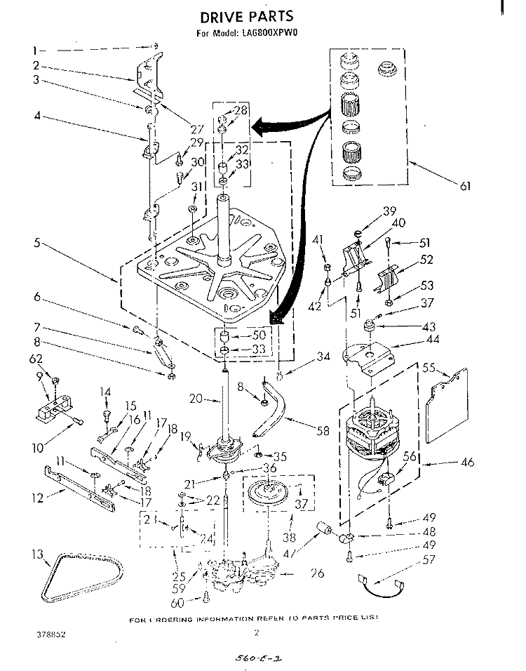 DRIVE Diagram and Parts List for LA6800XPW0  Whirlpool Washer