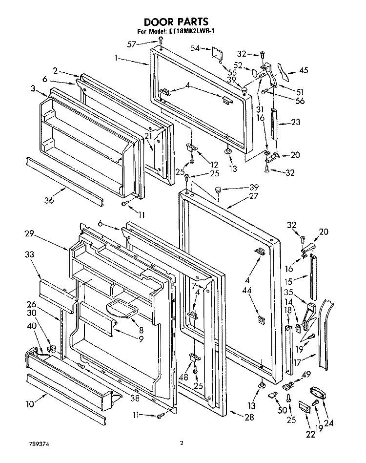 DOOR Diagram and Parts List for ET18MK2LWR1  Whirlpool Refrigerator