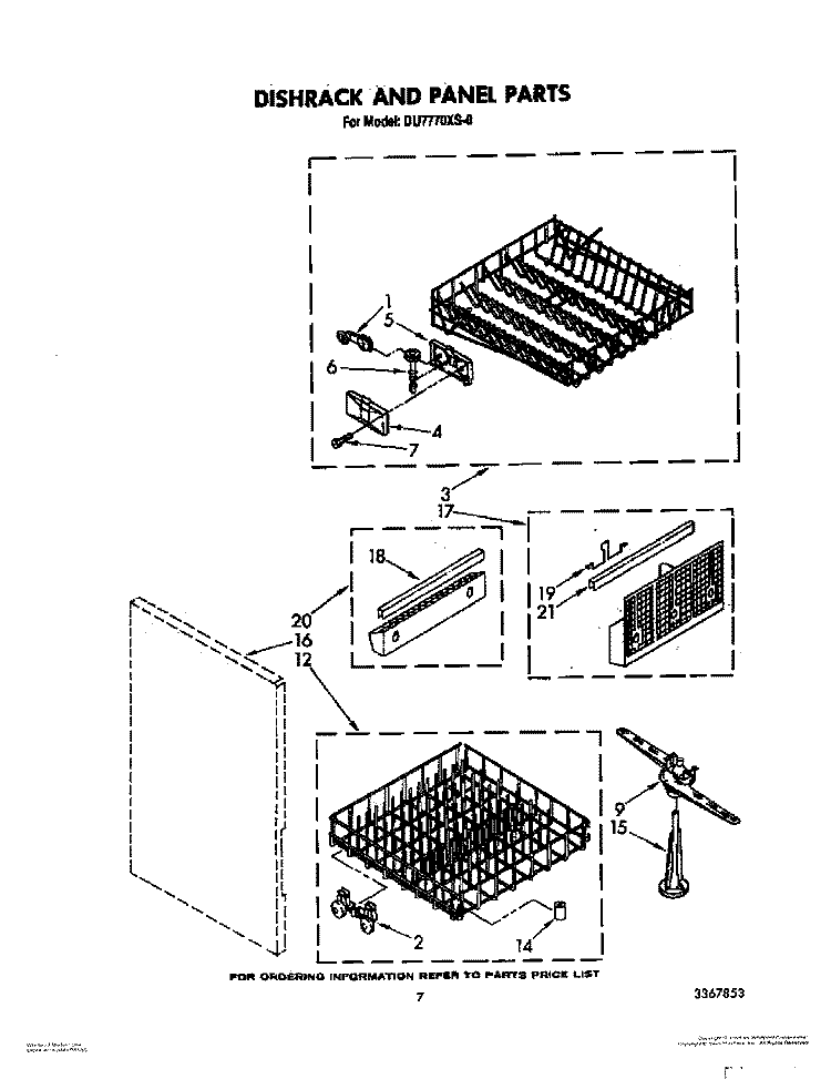 DISHRACK AND PANEL Diagram and Parts List for DU7770XS0  Whirlpool Dishwasher