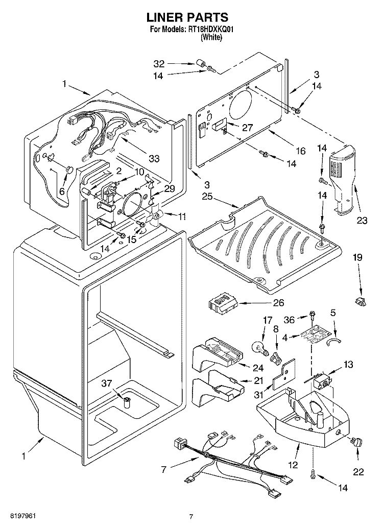 LINER Diagram and Parts List for RT18HDXKQ01  Roper Refrigerator