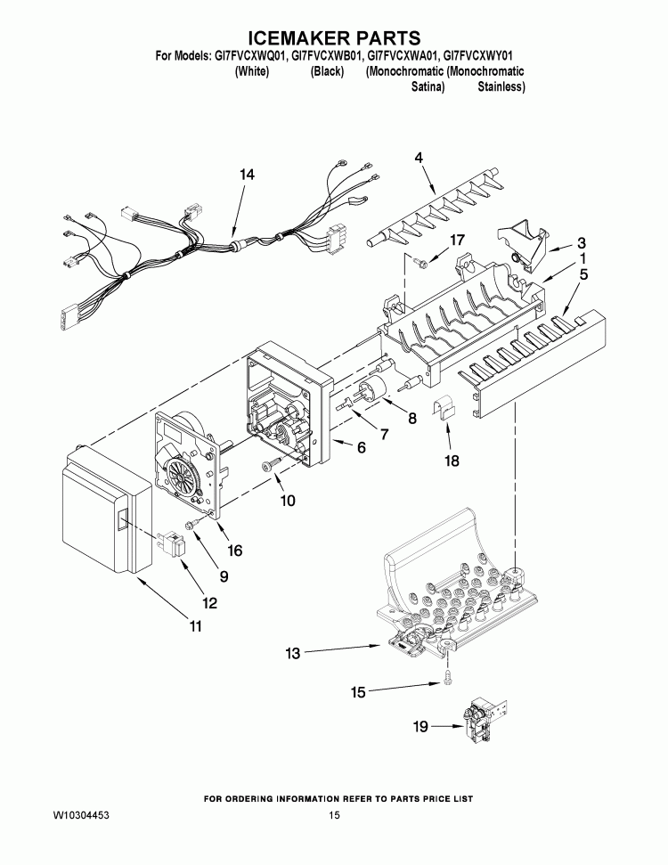 ICEMAKER PARTS Diagram and Parts List for GI7FVCXWY01  Whirlpool Refrigerator