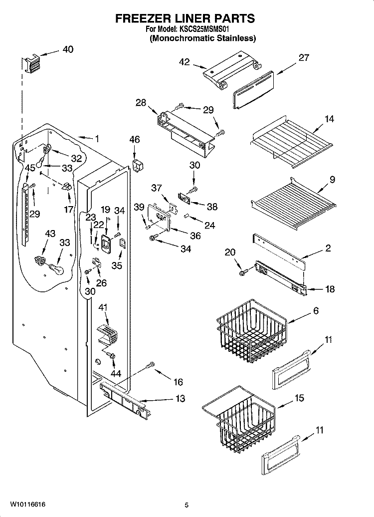 FREEZER LINER PARTS Diagram and Parts List for KSCS25MSMS01  KitchenAid Refrigerator