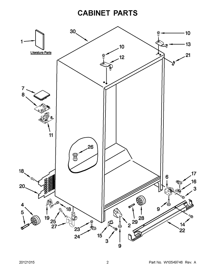 CABINET PARTS Diagram and Parts List for 6WSC21N4AF00  Whirlpool Refrigerator