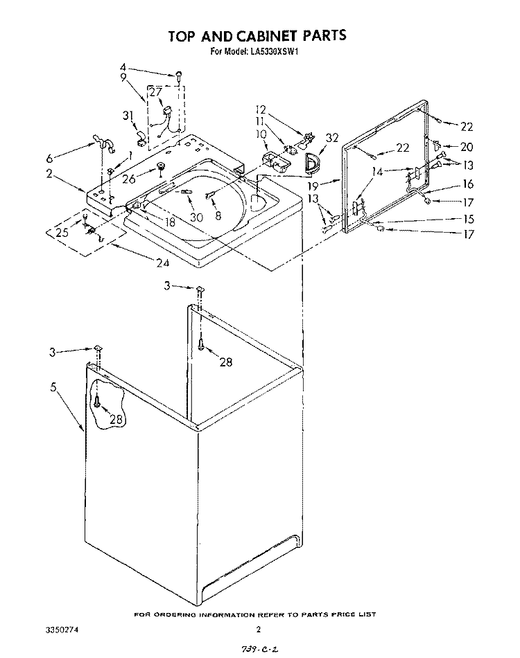 TOP AND CABINET , LITERATURE AND OPTIONAL Diagram and Parts List for LA5330XSW1  Whirlpool Washer