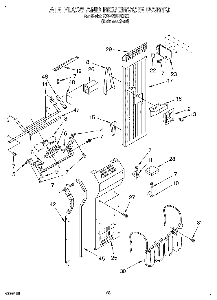 AIR FLOW AND RESERVOIR Diagram and Parts List for KSSS36QHX00  KitchenAid Refrigerator