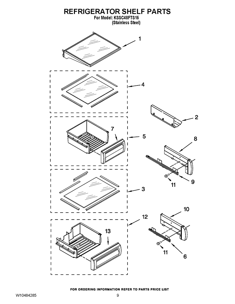 REFRIGERATOR SHELF PARTS Diagram and Parts List for KSSC48FTS15  KitchenAid Refrigerator