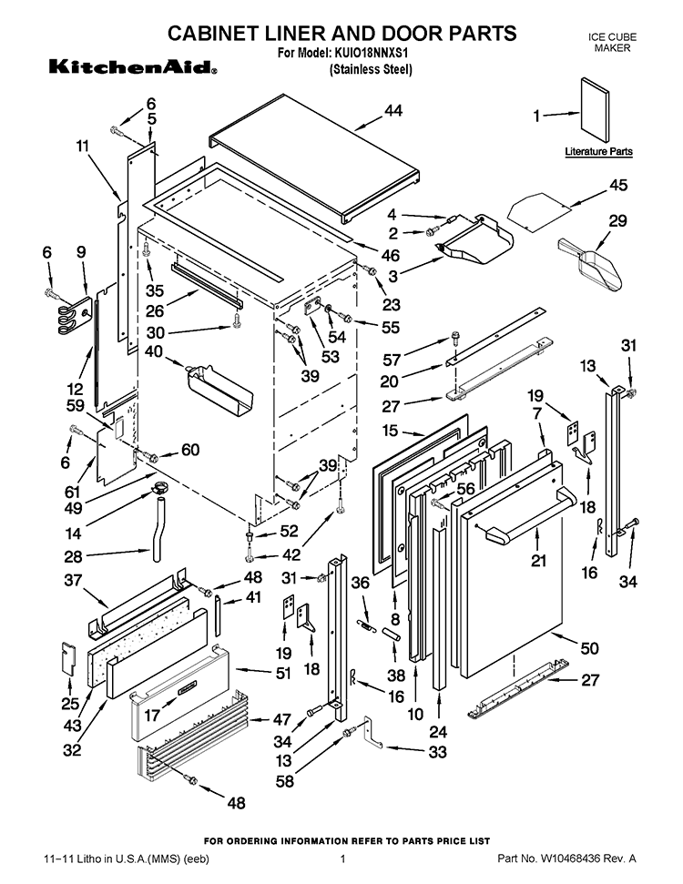 CABINET LINER AND DOOR PARTS Diagram and Parts List for KUIO18NNXS1  KitchenAid Ice Maker