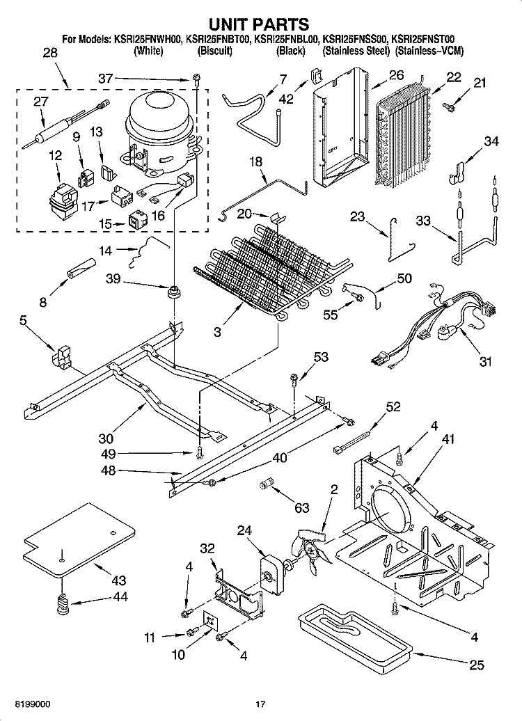 UNIT PARTS Diagram and Parts List for KSRI25FNSS00  KitchenAid Refrigerator