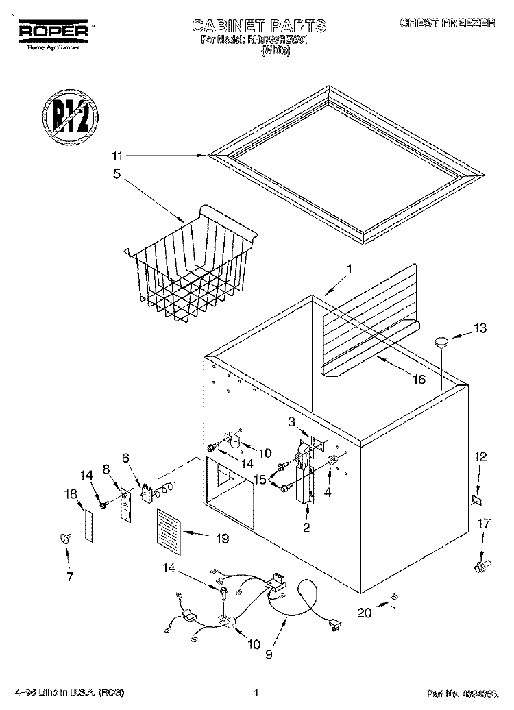 SECTION Diagram and Parts List for RH0799REW01  Roper Freezer