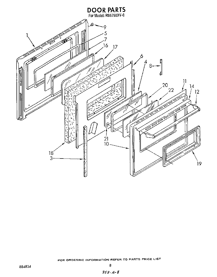 DOOR Diagram and Parts List for RS6750XVN0  Whirlpool Range