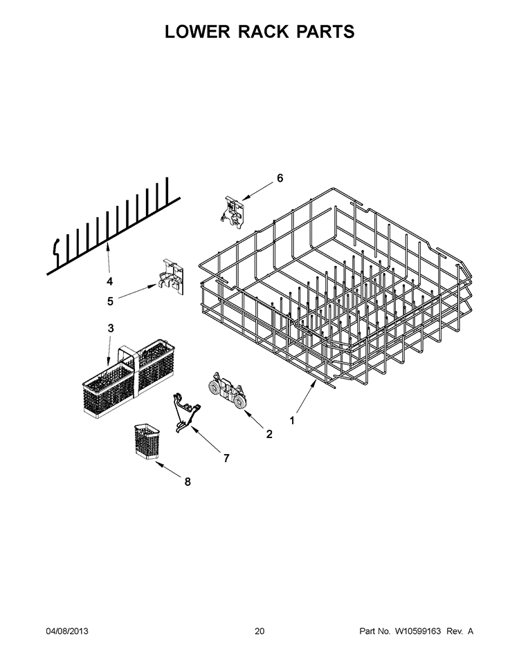 LOWER RACK PARTS Diagram and Parts List for KUDS35FXSS9  KitchenAid Dishwasher