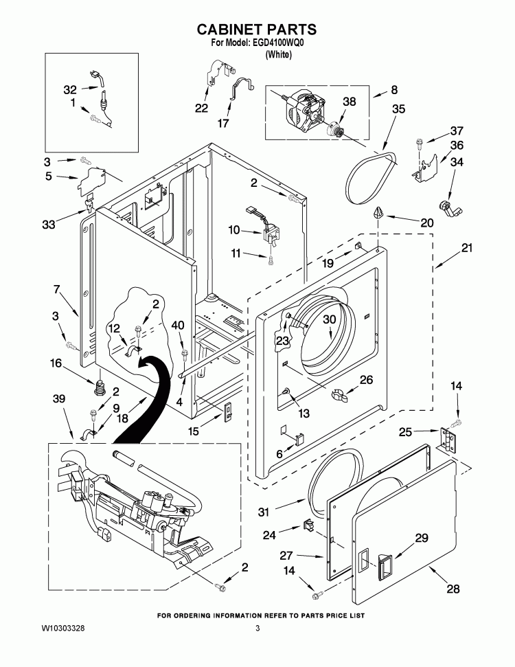 CABINET PARTS Diagram and Parts List for EGD4100WQ0  Estate Dryer
