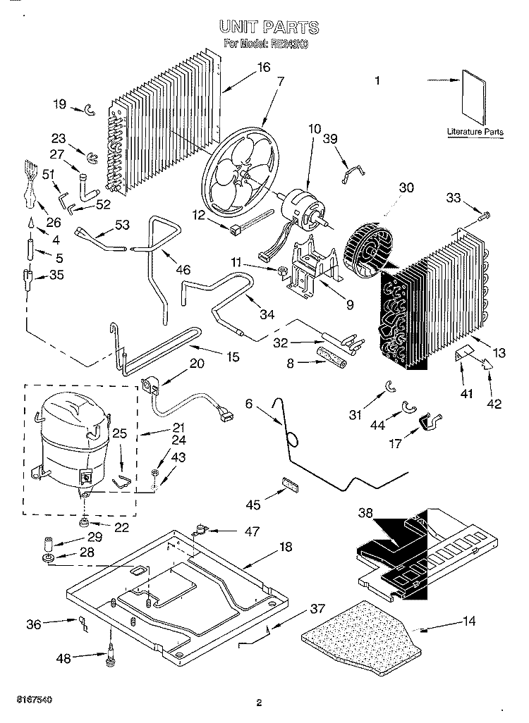 UNIT, LITERATURE Diagram and Parts List for RE243K0  Whirlpool Air Conditioner