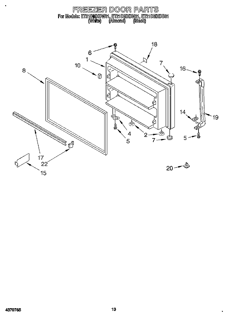 FREEZER DOOR, LIT/OPTIONAL Diagram and Parts List for ET21DMXDW01  Whirlpool Refrigerator
