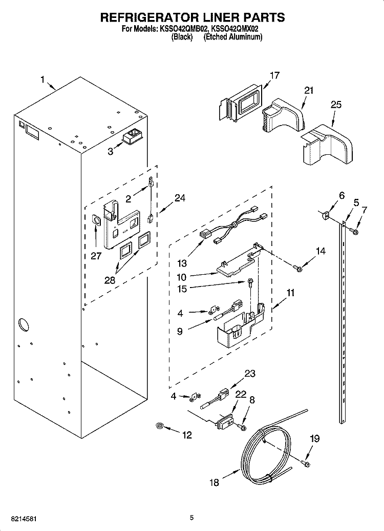 REFRIGERATOR LINER PARTS Diagram and Parts List for KSSO42QMB02  KitchenAid Refrigerator