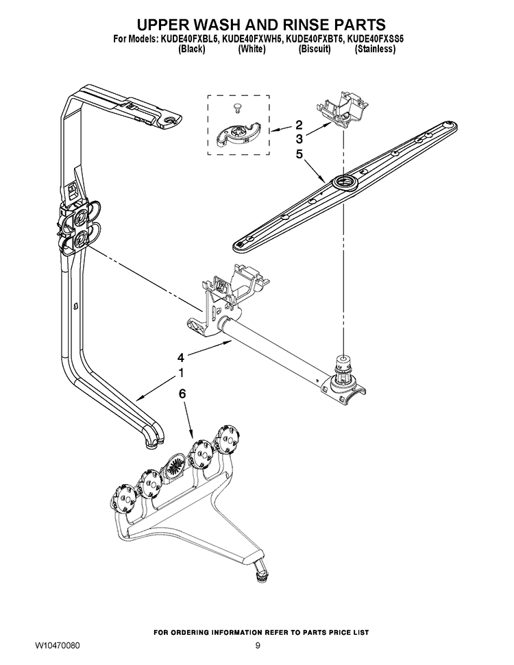 UPPER WASH AND RINSE PARTS Diagram and Parts List for KUDE40FXSS5  KitchenAid Dishwasher