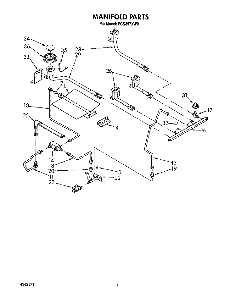 MANIFOLD Diagram and Parts List for FGS397XW0  Roper Range