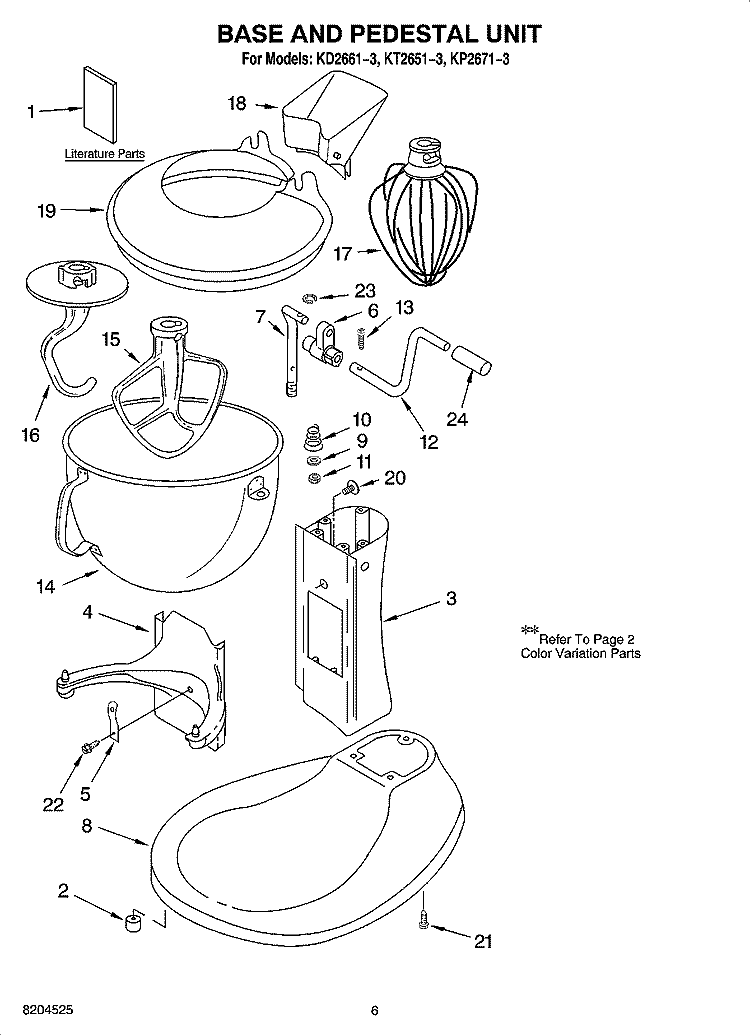 BASE AND PEDESTAL UNIT ACCESSORY PARTS Diagram and Parts List for KD2661-3  KitchenAid Mixer