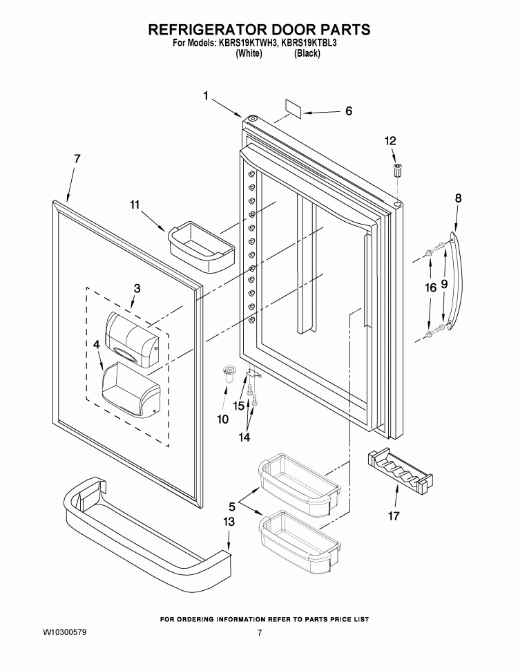 REFRIGERATOR DOOR PARTS Diagram and Parts List for KBRS19KTBL3  KitchenAid Refrigerator
