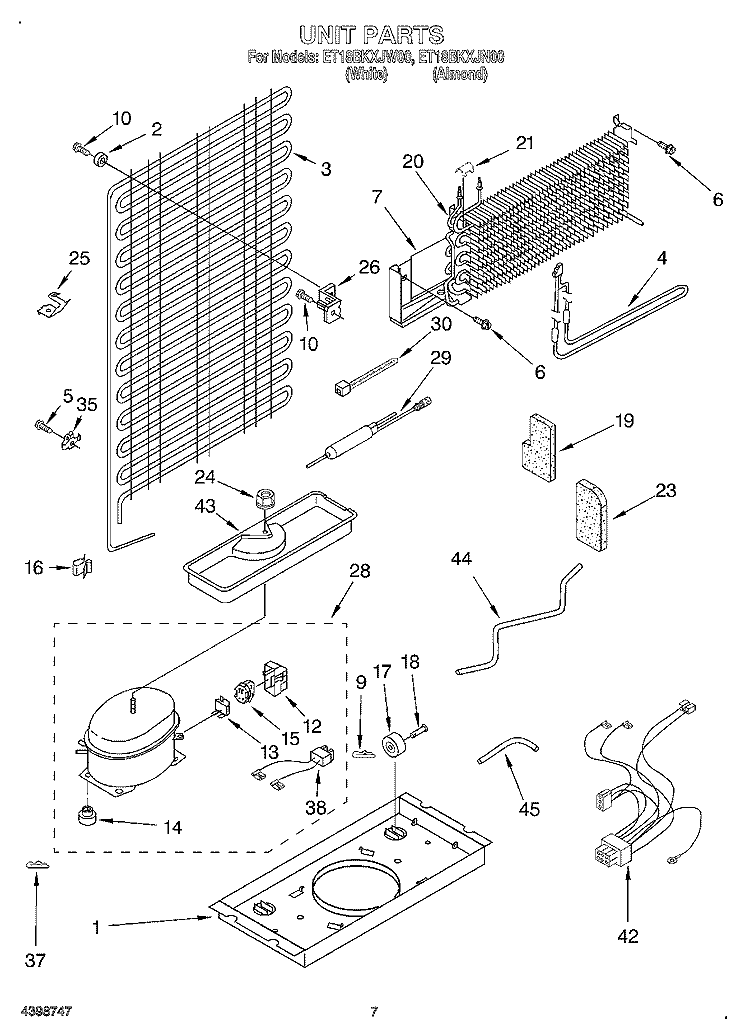 UNIT Diagram and Parts List for ET18BKXJN00  Whirlpool Refrigerator