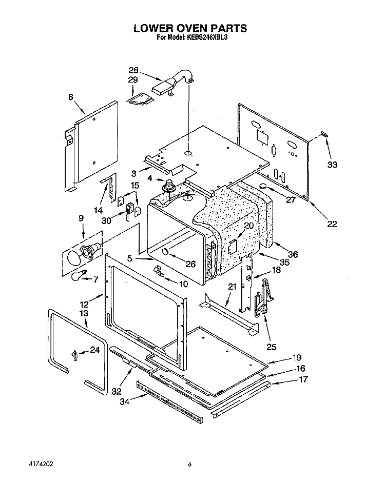 LOWER OVEN Diagram and Parts List for KEBS246XBL3  KitchenAid Wall Oven