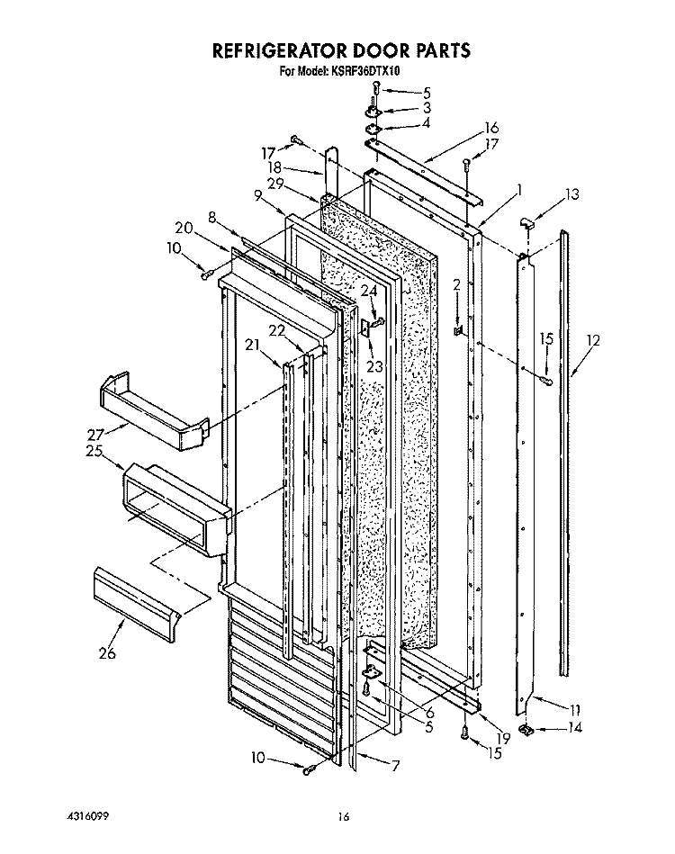 REFRIGERATOR DOOR, LIT/OPTIONAL Diagram and Parts List for KSRF36DTX10  KitchenAid Refrigerator