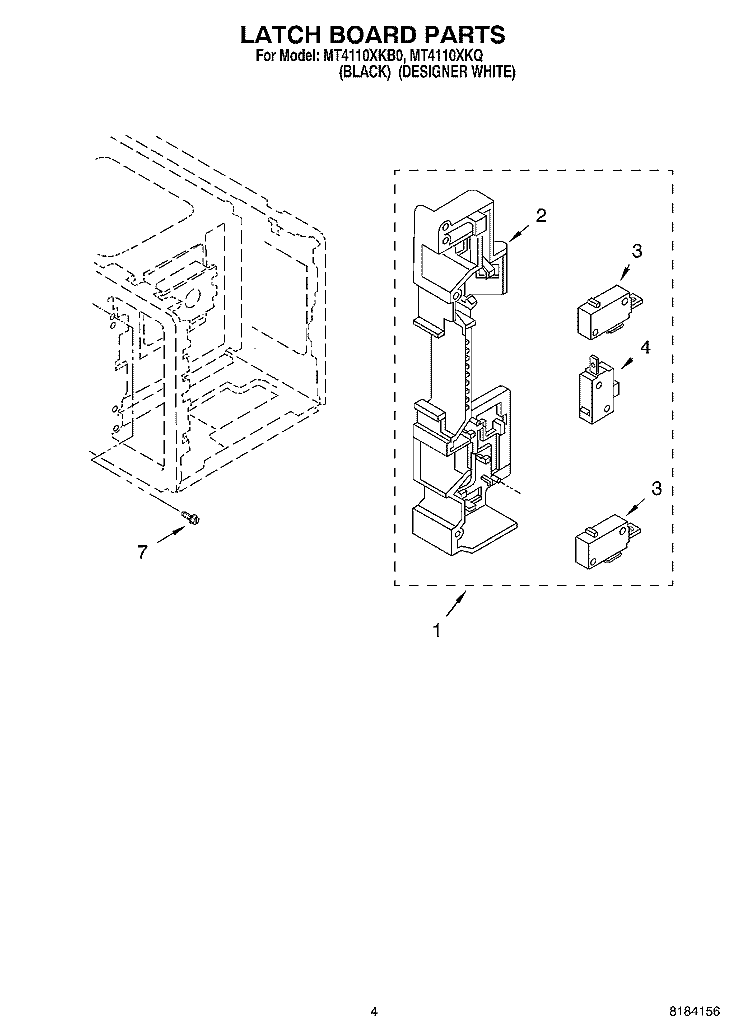 LATCH BOARD Diagram and Parts List for MT4110XKQ0  Whirlpool Microwave