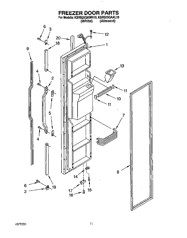 FREEZER DOOR Diagram and Parts List for KSRS25QAAL10  KitchenAid Refrigerator