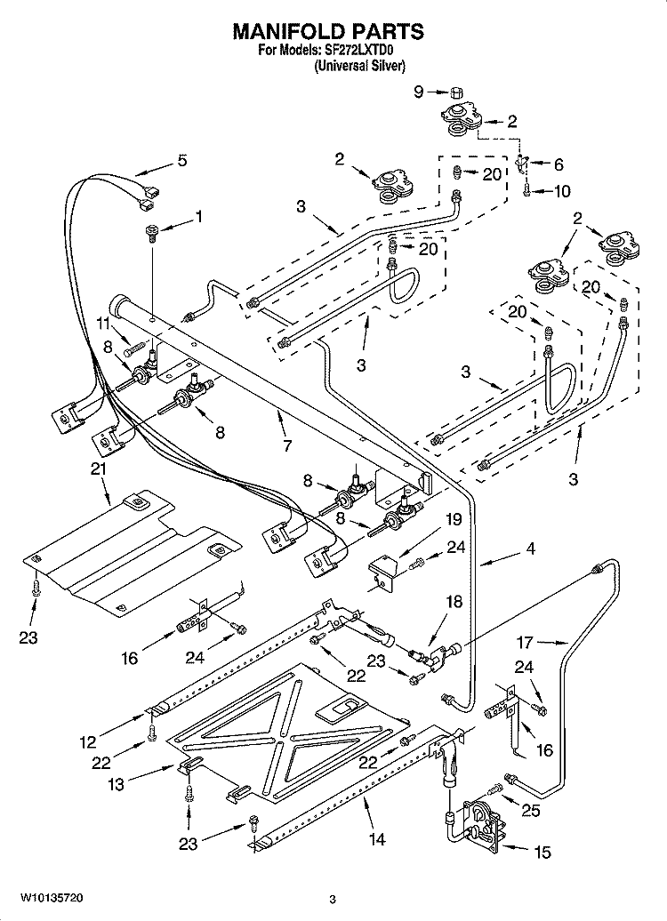 MANIFOLD PARTS Diagram and Parts List for SF272LXTD0  Whirlpool Range