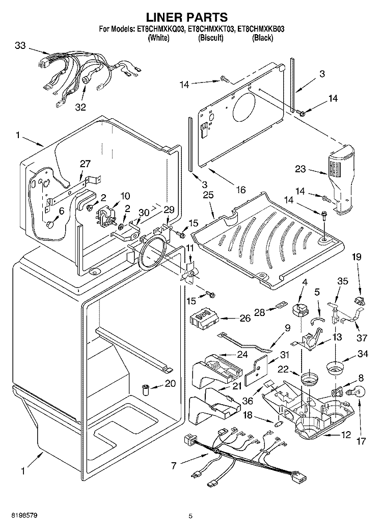 LINER PARTS Diagram and Parts List for ET8CHMXKQ03  Whirlpool Refrigerator