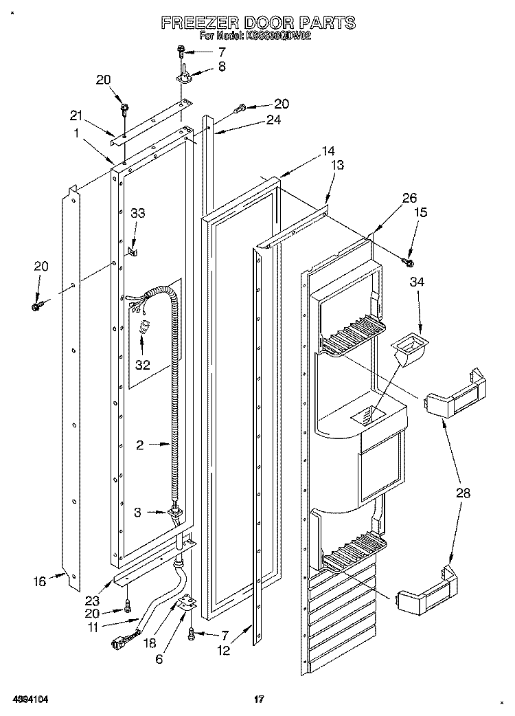 FREEZER DOOR Diagram and Parts List for KSSS36QDW02  KitchenAid Refrigerator