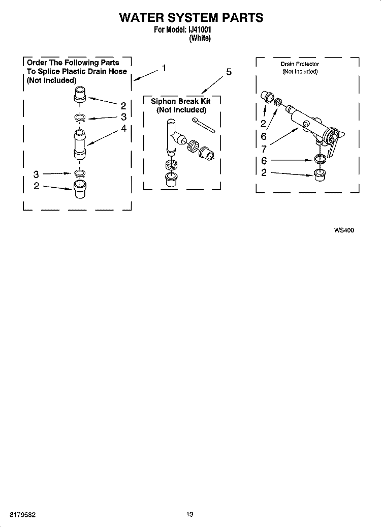 WATER SYSTEM PARTS Diagram and Parts List for IJ41001  Inglis Washer