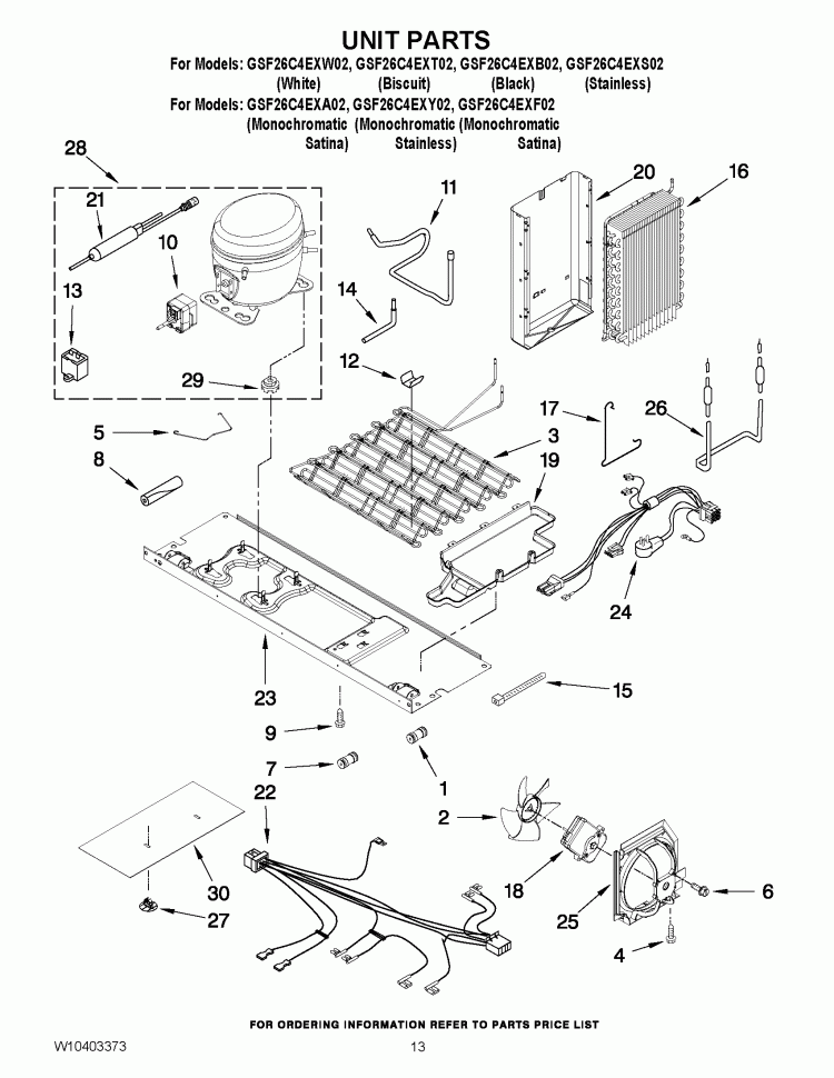 UNIT PARTS Diagram and Parts List for GSF26C4EXB02  Whirlpool Refrigerator