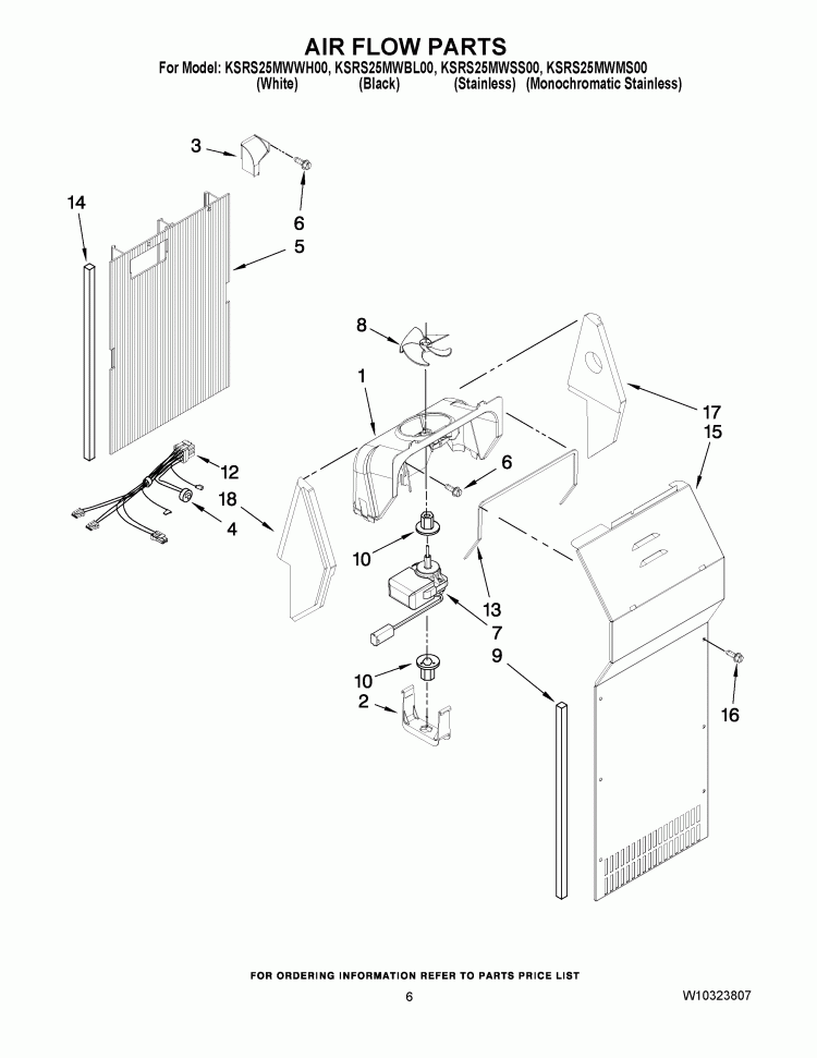 AIR FLOW PARTS Diagram and Parts List for KSRS25MWWH00  KitchenAid Refrigerator