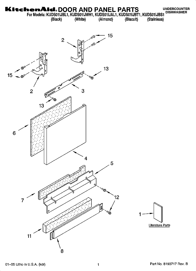 DOOR AND PANEL PARTS Diagram and Parts List for KUDS01IJBS1  KitchenAid Dishwasher