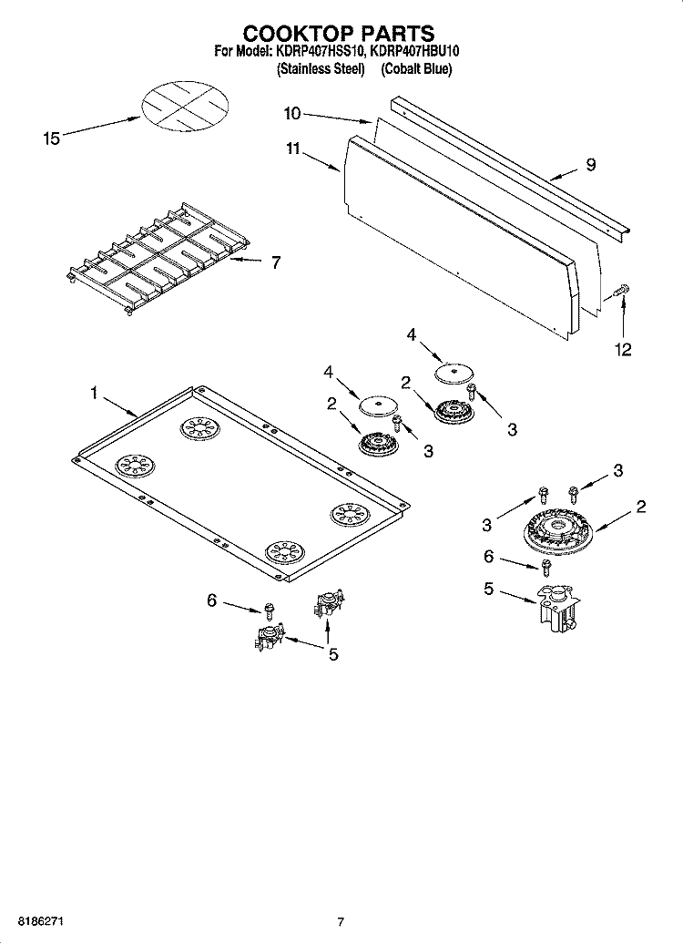 COOKTOP PARTS Diagram and Parts List for KDRP407HBU10  KitchenAid Range